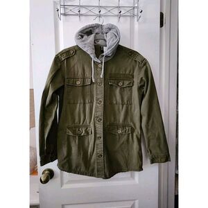 Divided H&M Womens Military Style‎ Cargo Jacket Army Green Hooded Size 4